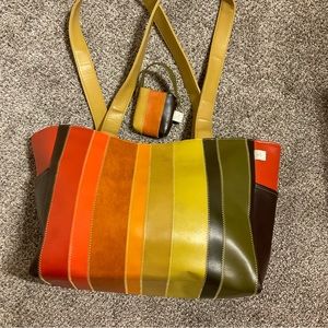 4 me multicolored shoulder bag purse tote w/tiny attachment, GUC